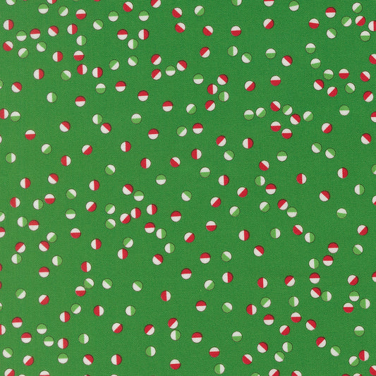 Pattern of red, white, and green circles on a green background
