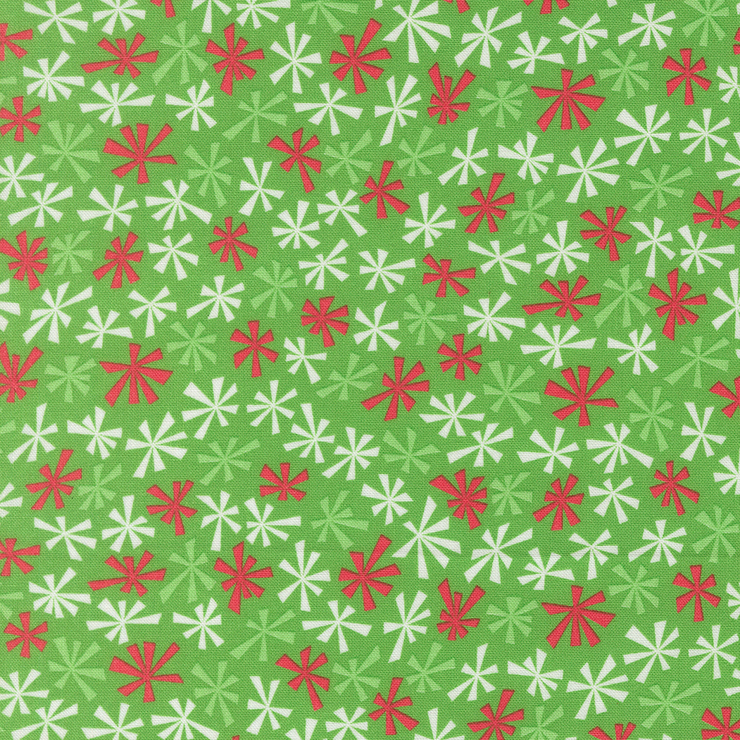 Pattern of red, white, and green shapes on a green background
