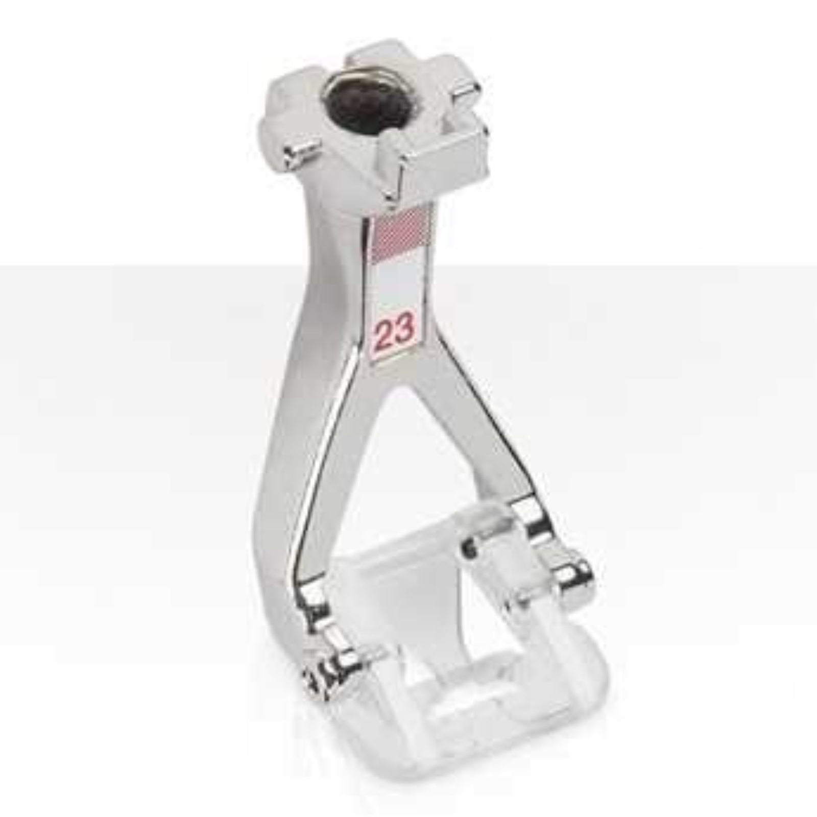 Chrome foot peg with a number '23' on a white background