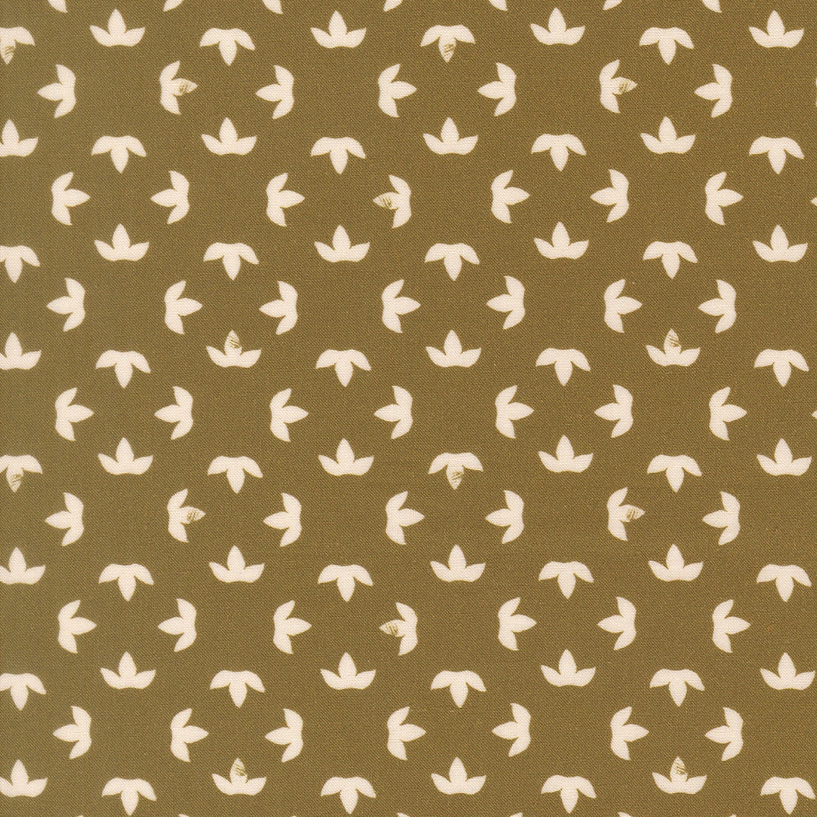 A repeating pattern of small cream-colored lotus or flower-like motifs on a warm olive-brown background.