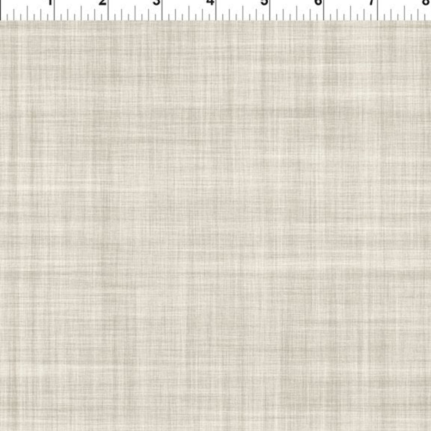 A close-up of a woven fabric texture in a light beige/cream color, with a white ruler at the top edge showing measurement markings for scale.