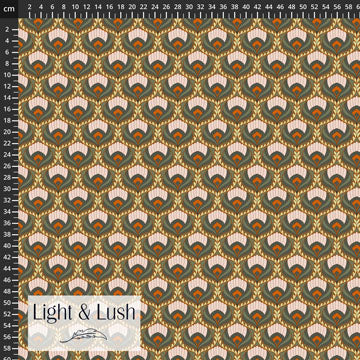 Fabric with a geometric pattern and measurement scale, featuring the brand 'Light & Lush'.
