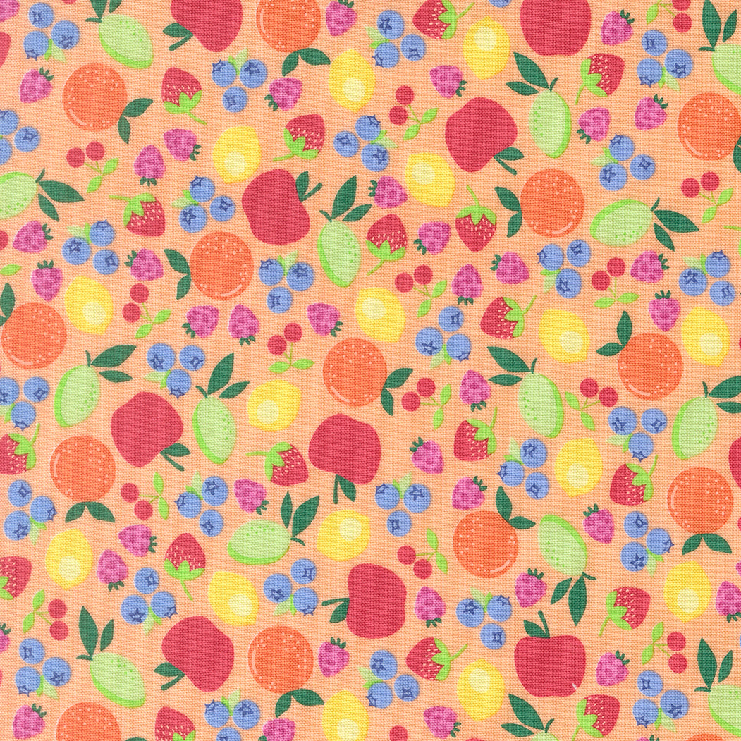 Pattern of fruits and berries on a peach background