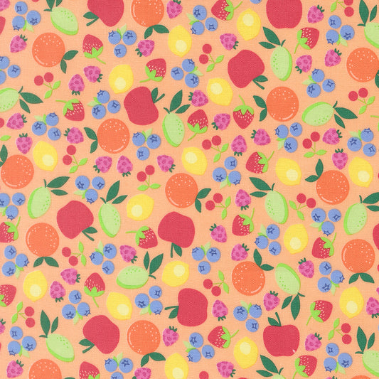Pattern of fruits and berries on a peach background