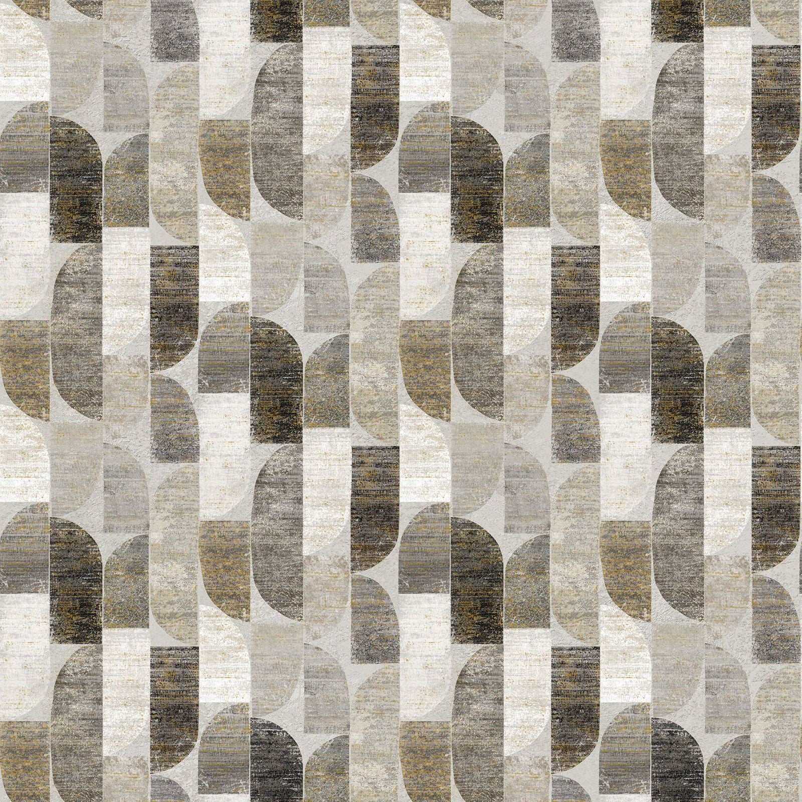 Patterned fabric with geometric design in brown, beige, and white