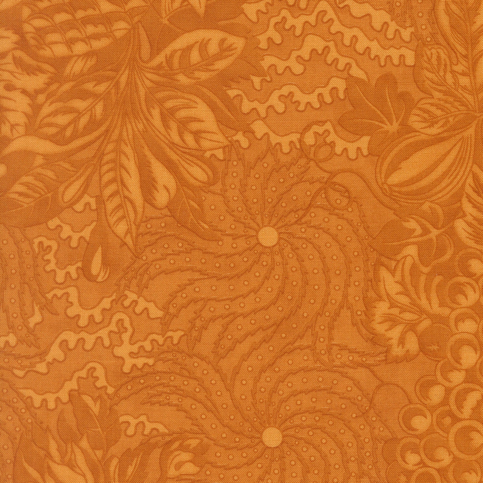 Orange floral and leaf patterned fabric texture