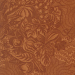 Brown patterned fabric with leaves, berries, and pumpkins