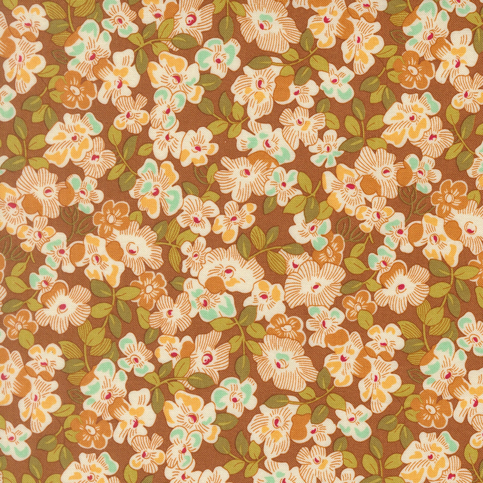 Floral pattern with small flowers on a brown background