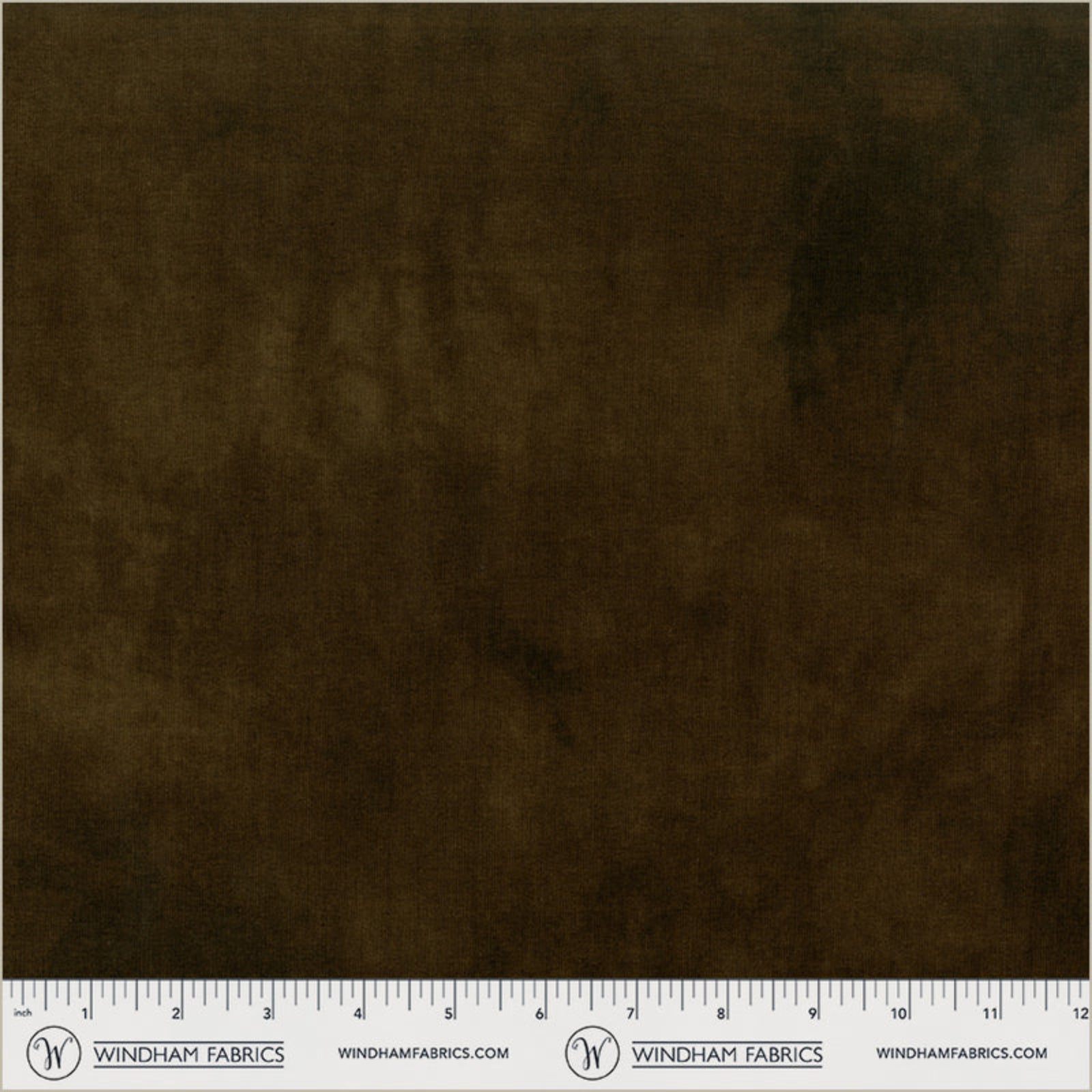 Brown fabric swatch with a ruler at the bottom for scale, branded 'Windham Fabrics'.