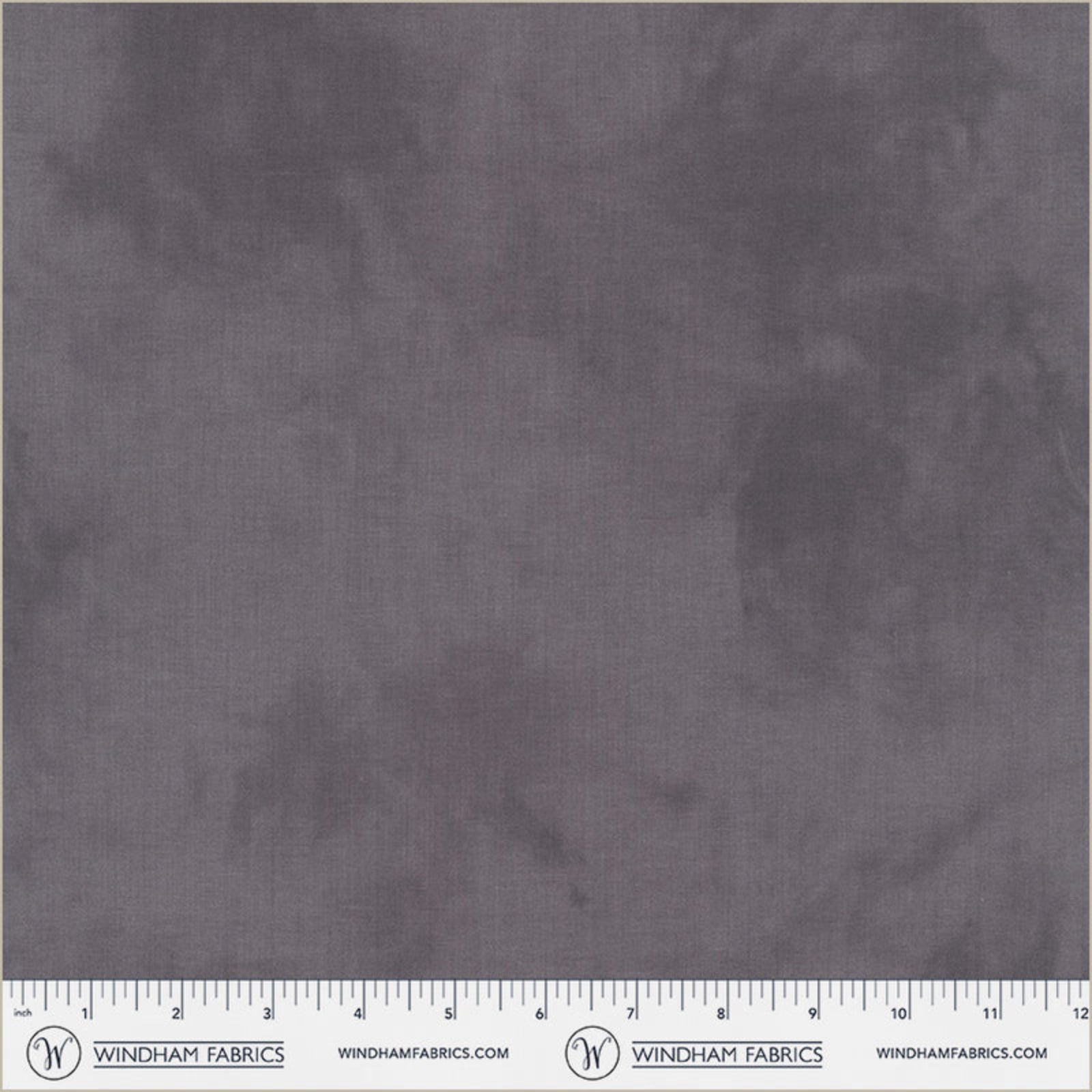 Gray fabric swatch with a ruler at the bottom for scale, branded 'Windham Fabrics'.