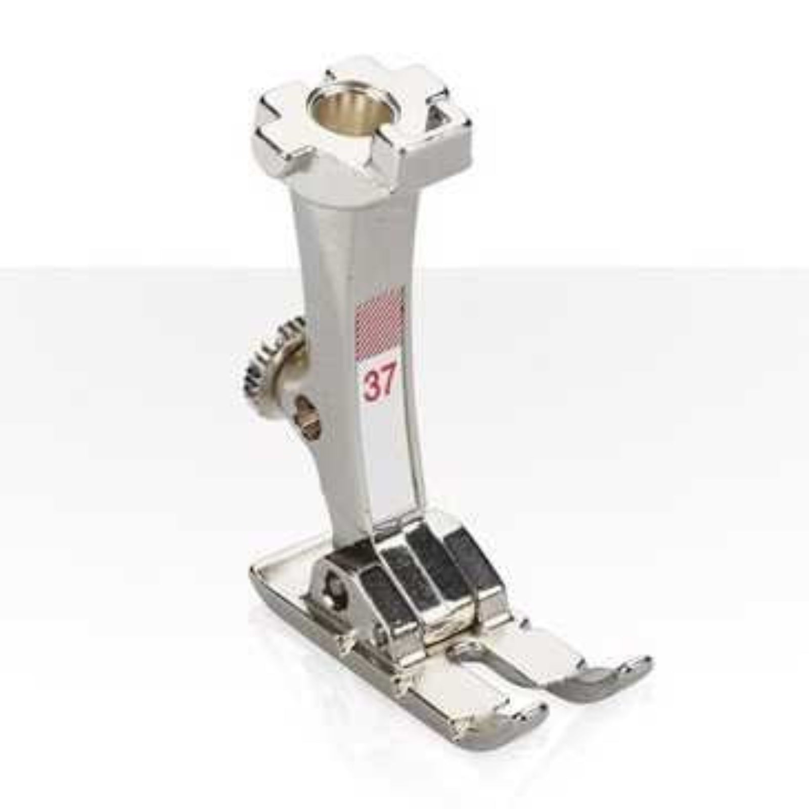 Metal sewing machine foot with number 37 on a white background