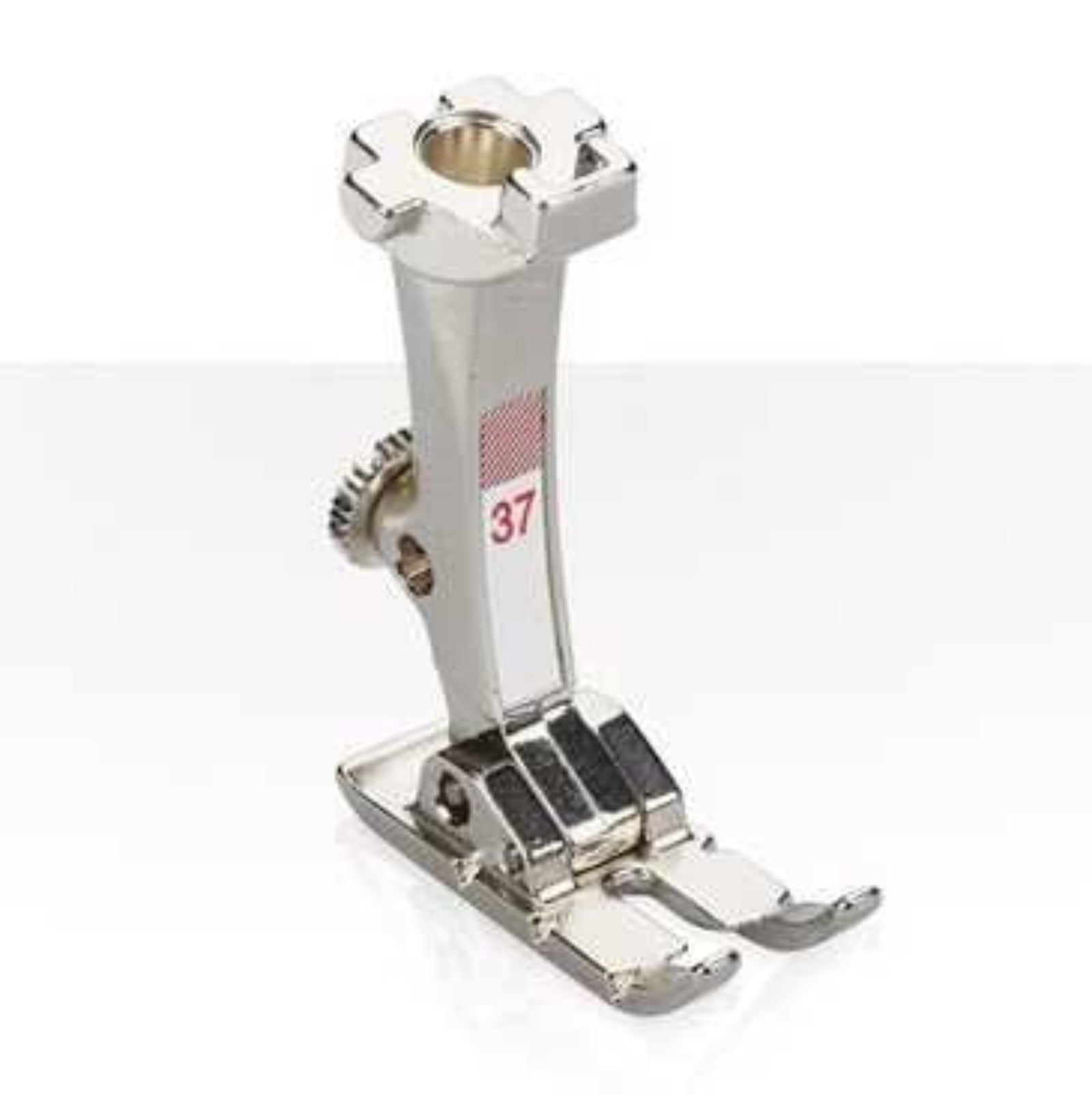 Metal sewing machine foot with number 37 on a white background