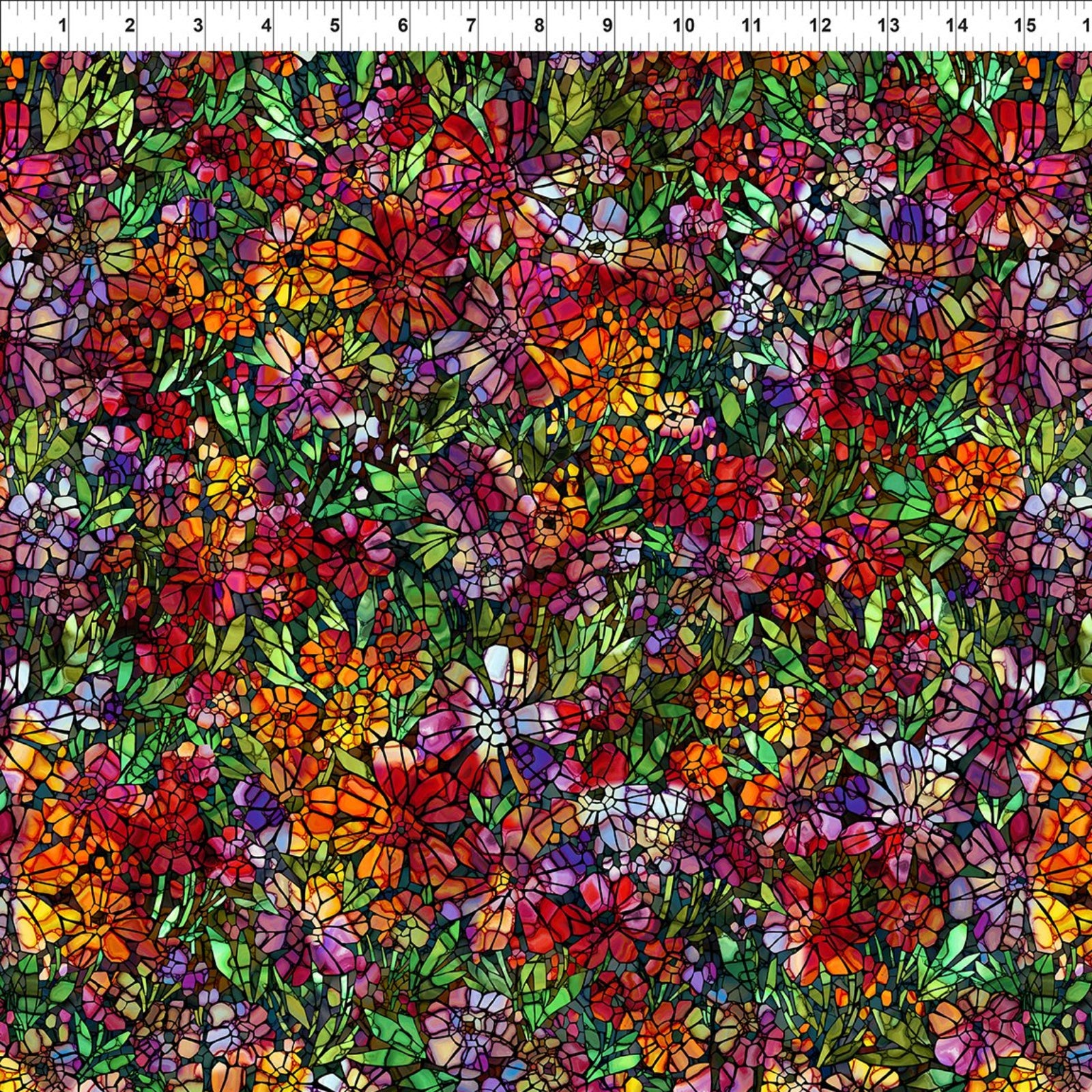 Colorful floral pattern on a fabric swatch