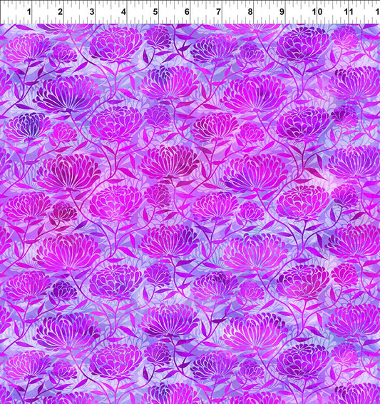 Shades of purple chrysanthemum flower fabric from In the Beginning Fabrics.