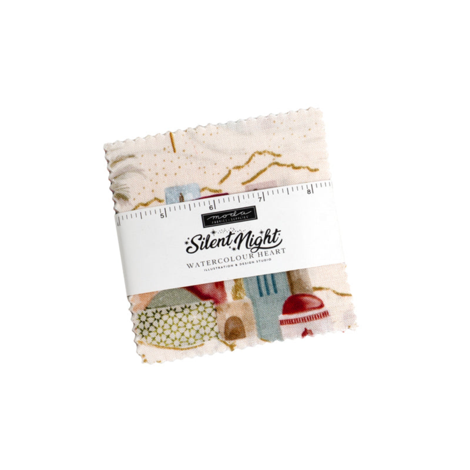 Packaged fabric with 'Silent Night' design on a white background