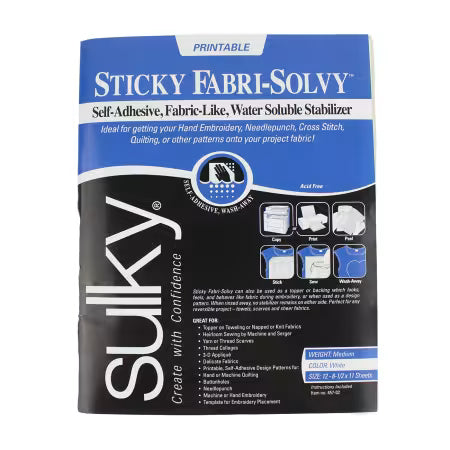 Sulky Printable Sticky Fabri-Solvy 12 Sheets 8.5" x 11