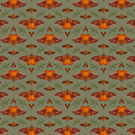 Pattern of orange and brown moths on a green background