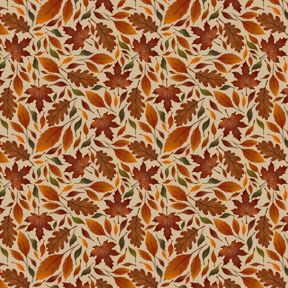 Pattern of autumn leaves on a beige background
