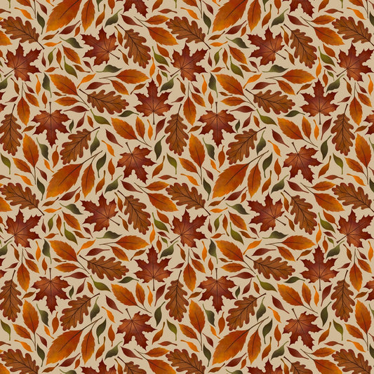 Pattern of autumn leaves on a beige background
