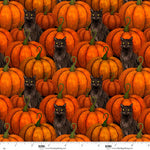 Fabric with pumpkins and cats pattern