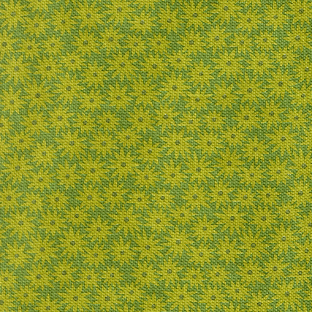 Pattern of small yellow flowers on a green background