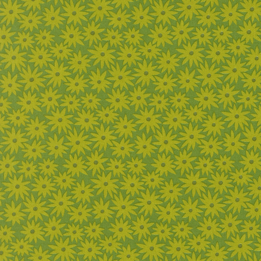 Pattern of small yellow flowers on a green background