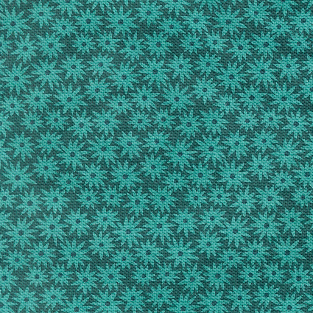 Pattern of teal flowers on a dark teal background