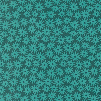 Pattern of teal flowers on a dark teal background