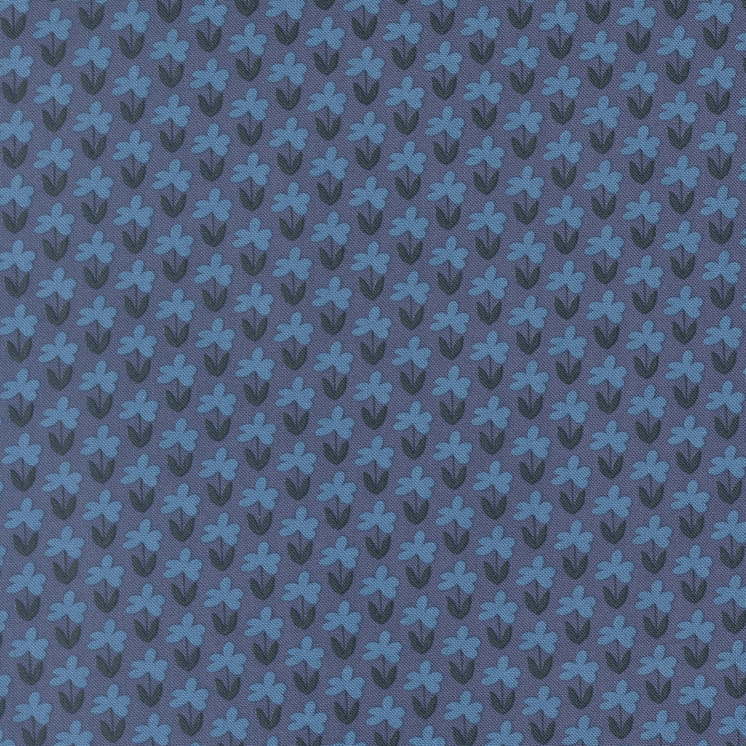 Pattern of blue flowers on a blue background