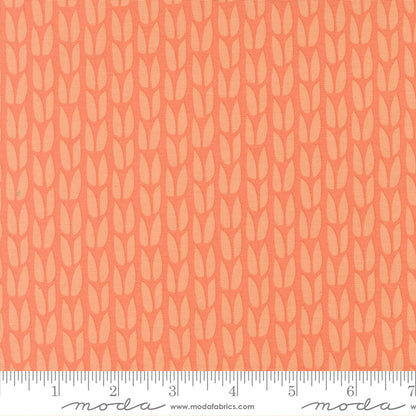 Coral fabric pattern with a ruler for scale on a coral background