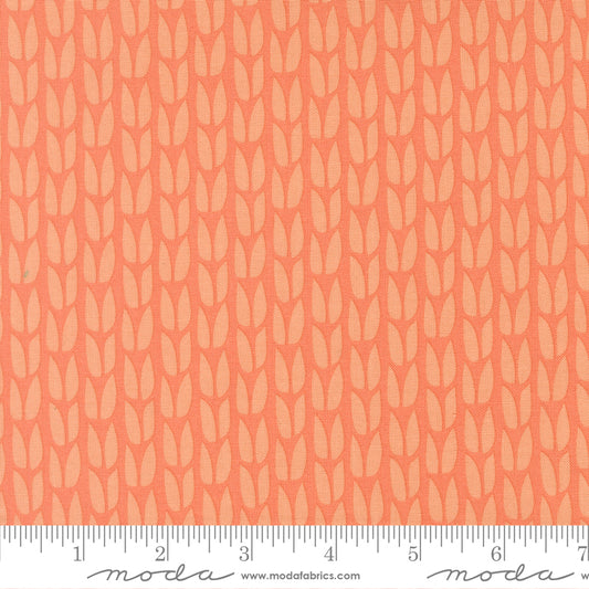 Coral fabric pattern with a ruler for scale on a coral background