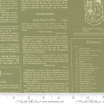 Textile with printed text and a publisher's logo on a green background
