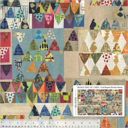 Colorful geometric patterned fabric with a ruler for scale