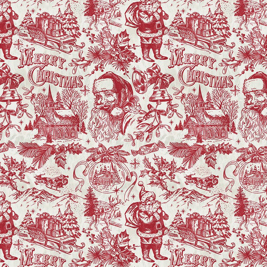 Jolly Christmas - Santa Toile - Ivory Red
