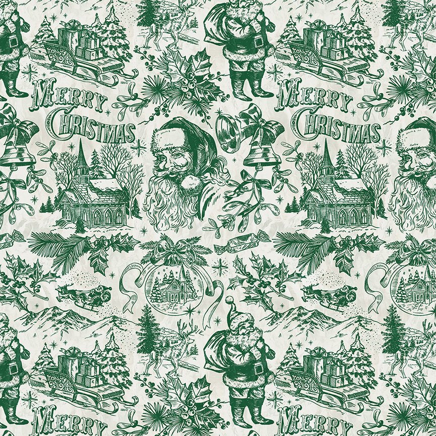 Jolly Christmas - Santa Toile - Ivory Green