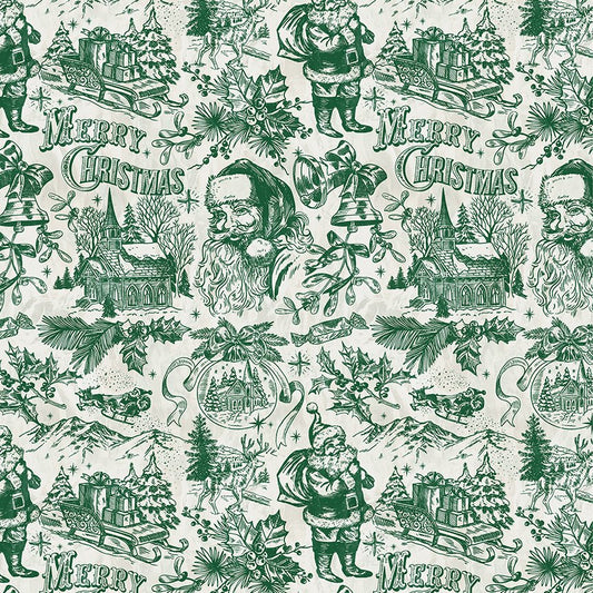 Jolly Christmas - Santa Toile - Ivory Green