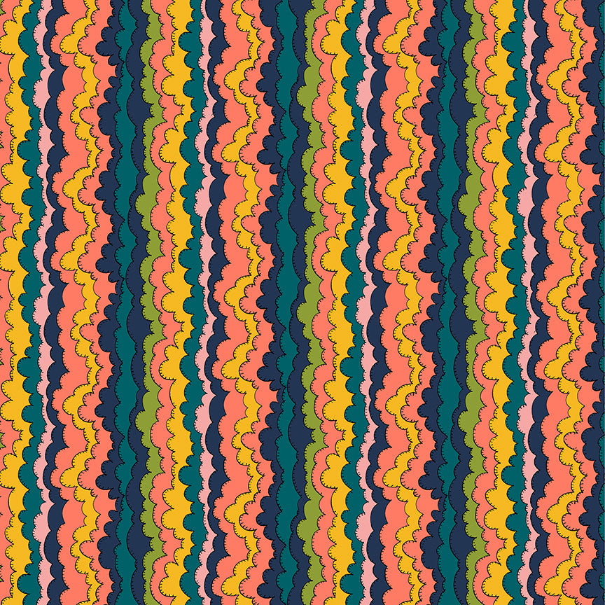 Colorful wavy pattern with vertical stripes on a dark blue background