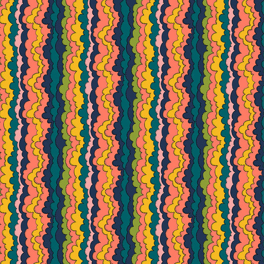Colorful wavy pattern with vertical stripes on a dark blue background