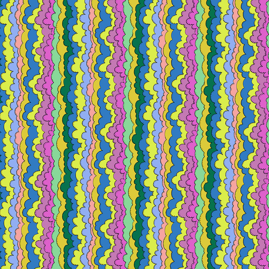 Colorful wavy pattern with vertical stripes in various colors.