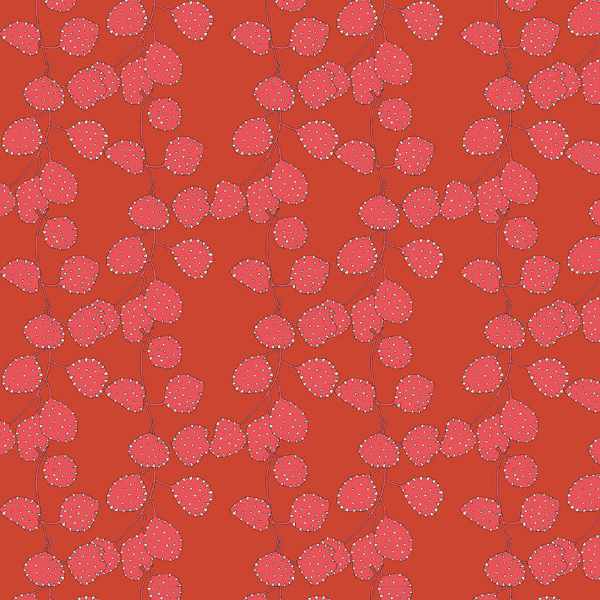 Red pattern with pink leaves on a red background