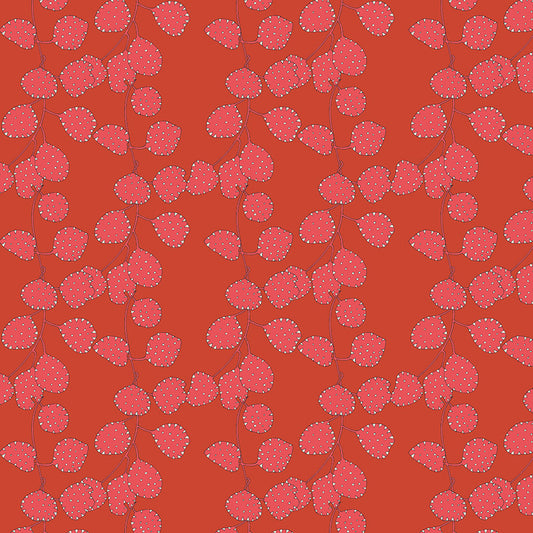 Red pattern with pink leaves on a red background