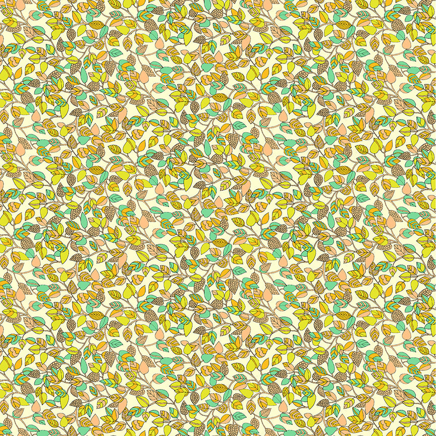 Pattern of leaves and branches on a beige background