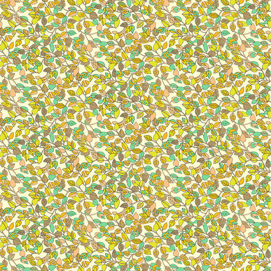 Pattern of leaves and branches on a beige background