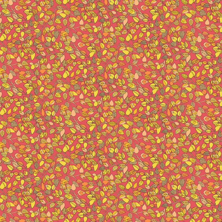 Pattern of autumn leaves on a pink background