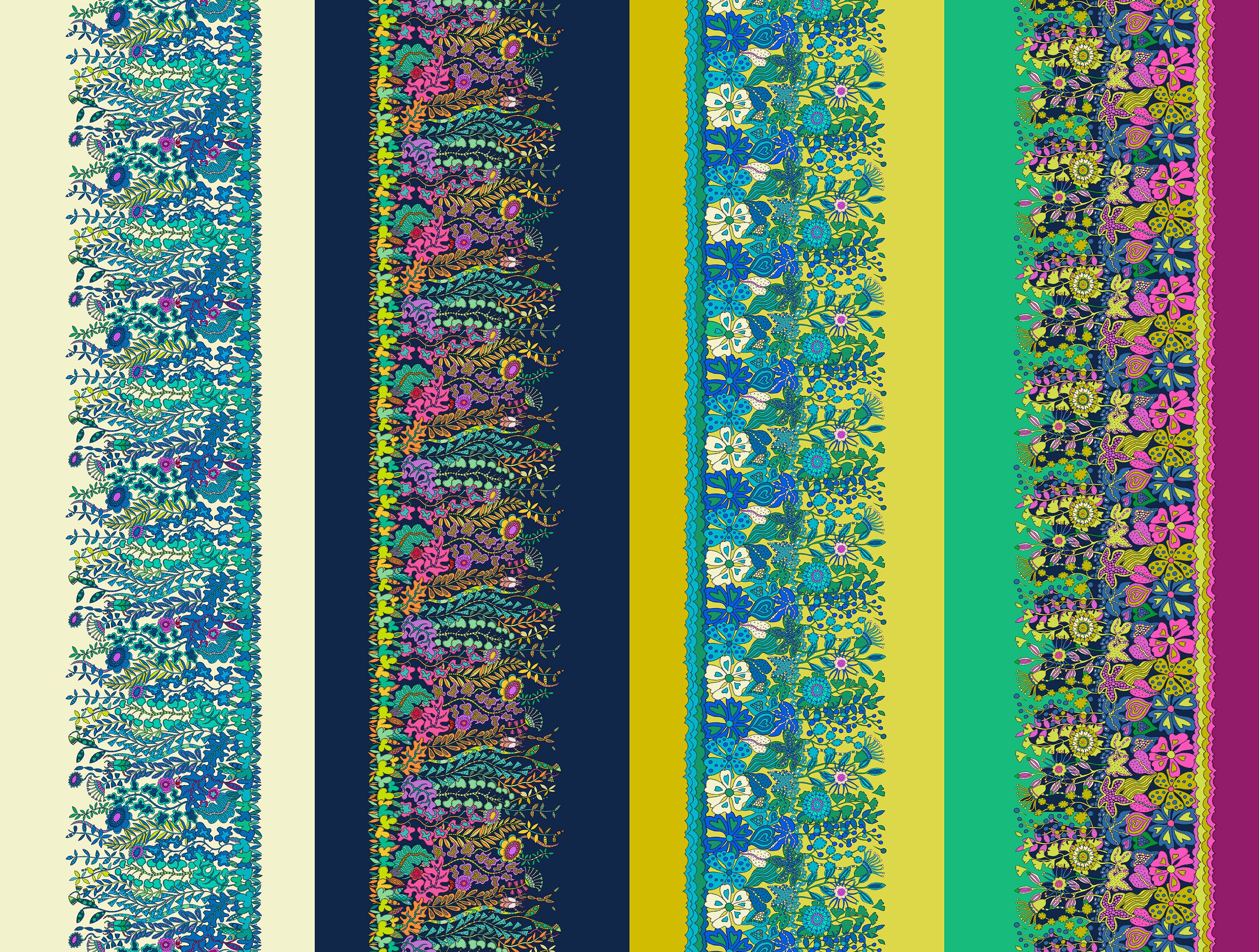 Striped pattern with floral designs on a multicolored background
