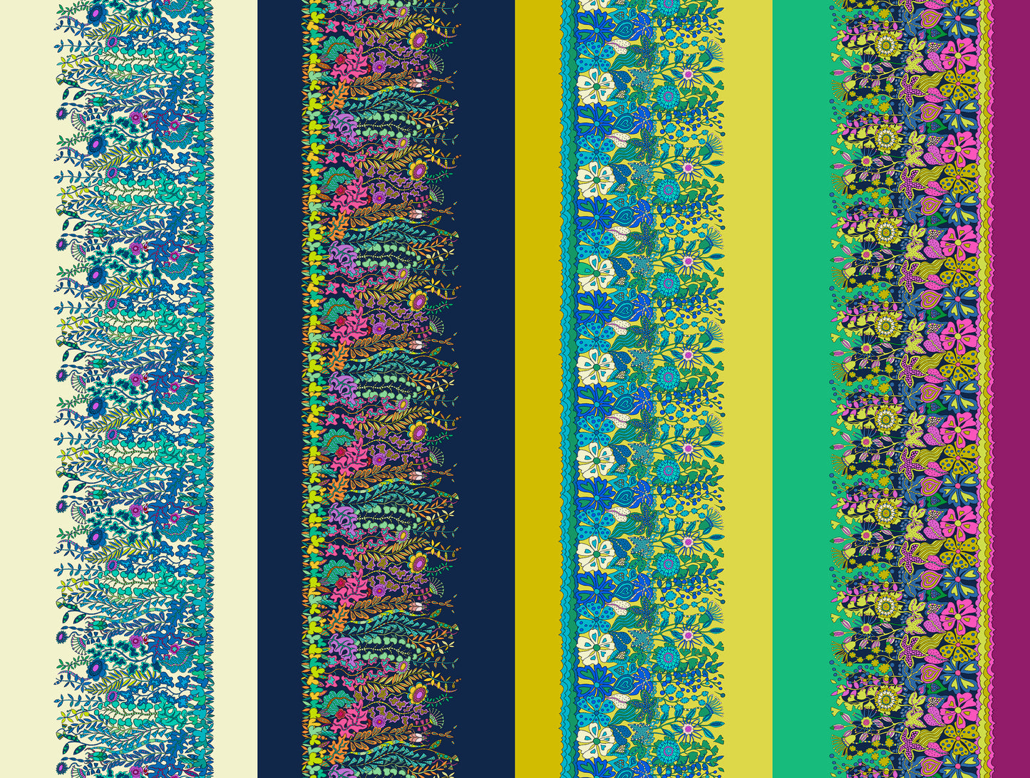 Striped pattern with floral designs on a multicolored background