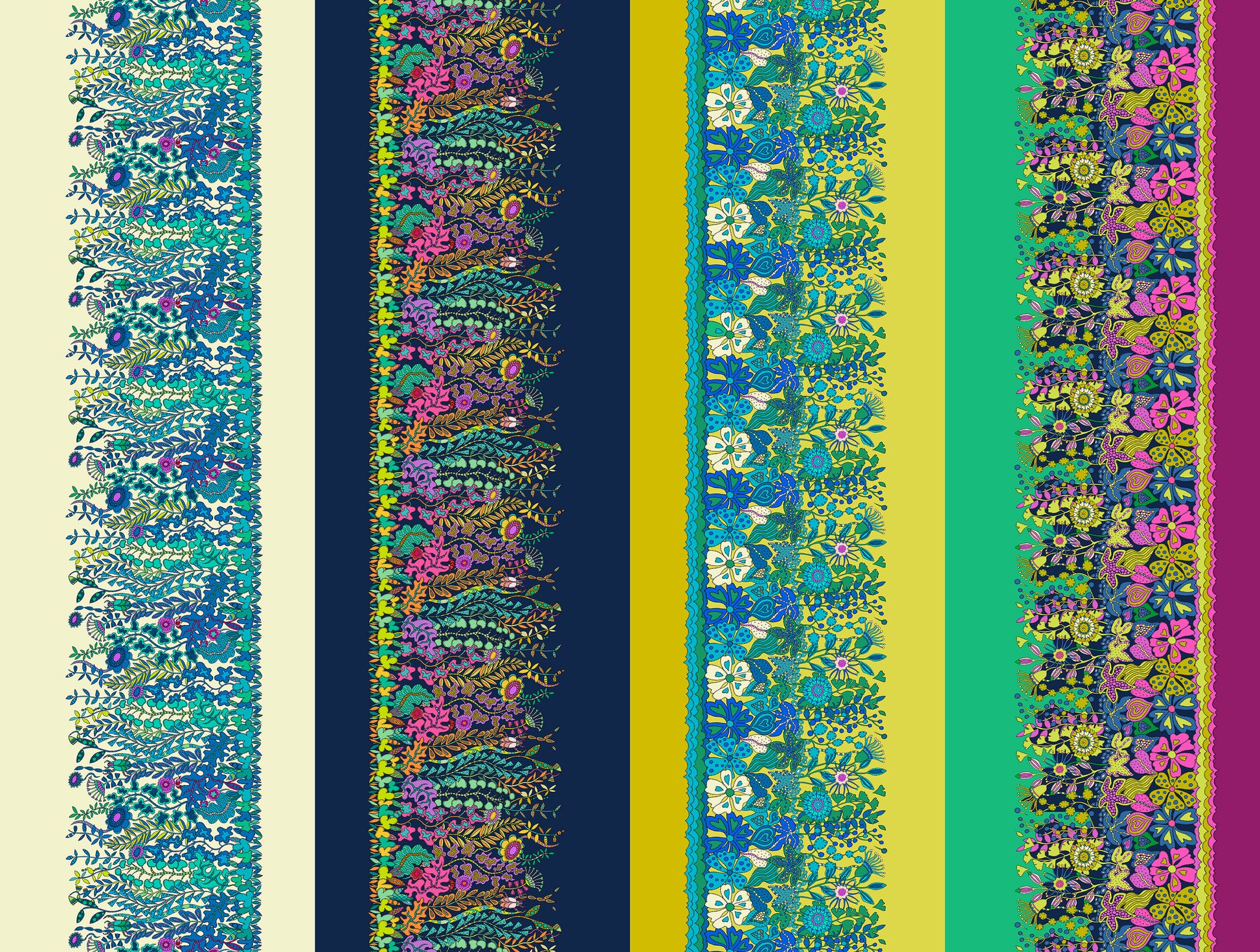 Striped pattern with floral designs on a multicolored background