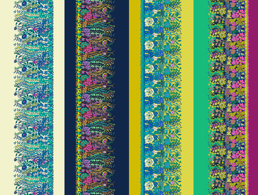 Striped pattern with floral designs on a multicolored background