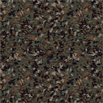 A camouflage pattern made up of irregular shapes in olive green, brown, black, and tan, filling the entire frame.