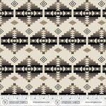 A repeating geometric pattern fabric swatch with Southwestern-style diamond and stepped motifs in beige, brown, taupe, and black, with a ruler and Windham Fabrics branding along the bottom edge.